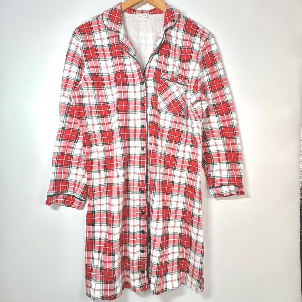 Lascana Red Plaid Pajama Shirt Dress Womens XL Long Sleeve Nightgown Button Up